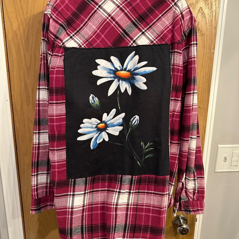 Red Plaid Shirt with Floral Back Design custom made!